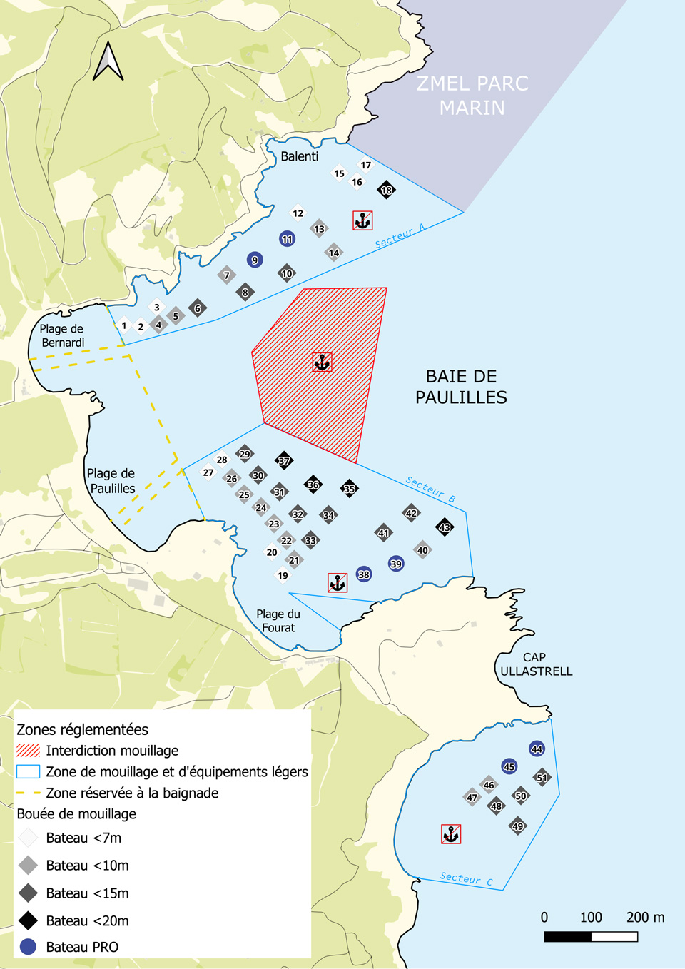 Carte des bouées de mouillage