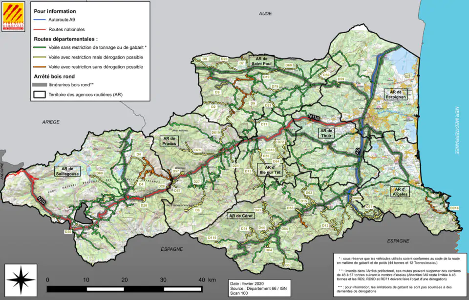 Schéma d’Accès à la Ressource Forestière du Département des Pyrénées-Orientales - Cartographie du réseau routier départemental présentant un enjeux forestier
